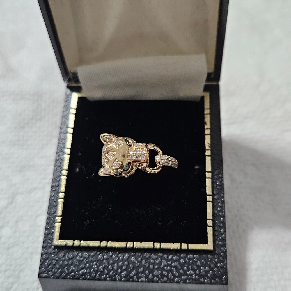 Effy Diamond & Tsavorite Panther Ring 14K Yellow Gold
